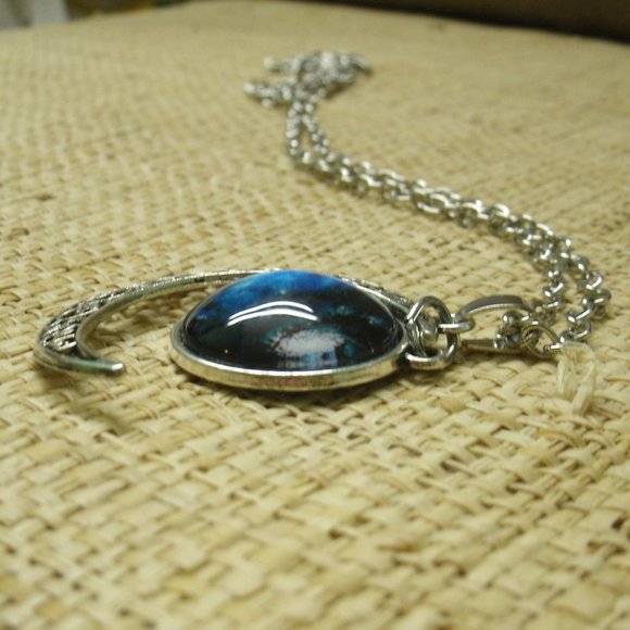 Crescent Moon with Galaxy Cabochon Dangle Necklace - Picture 7 of 13